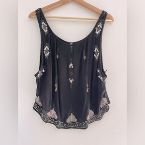 Free People Embellished Sequin Black Sleeveless Top Beach Cover Up size Small